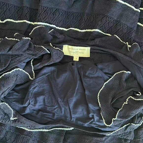 BEST Sezane Marcia Midi Dress Small Navy Blue Knit French Vacation Casual Party - Picture 9 of 12